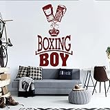 Boxhandschuhe Wandaufkleber Sport Free Fighting Geschenk Boxspiel für Kinder Jungen Fitnessraum Dekoration Vinyl Aufkleber Wandbild A2 weiß 71x42cm