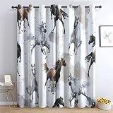 Gardinen Weißes Pferd Pigment Verdunklungsvorhänge mit Ösen Thermo Vorhang Kälteschutz, Aquarell Blickdichte Gardinen Schlafzimmer Curtains Blackout Wärmeisolierend 290x140 cm(HöhexBreite), 2er S