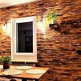 BAVAWOOD Wandverkleidung aus Holz 1,1m² - 50 geflammte Echtholz Riemchen als dekorativer Wandbelag zum Kleben - hochwertige Wandpaneele mit 3D Optik für ein warmes & rustikales Wohngefühl