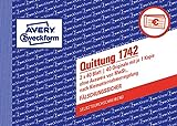 AVERY Zweckform 1742 Quittungsblock Kleinunternehmer (A6 quer, 2x40 Blatt, mit Durchschlag, fälschungssicher, ohne MwSt., für Deutschland und Österreich) weiß/gelb