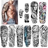 HOWAF 11 Blätter Full Arm Temporäre Tattoos - Extra Groß Vollarm Tattoo Wasserdicht Schwarz Klebe Aufkleber Für Erwachsene Männer Herren F