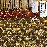 Ollny Lichternetz 3x2m 200 LED Lichternetz innen Warmweiß LED Netz mit Fernbedienung & Timer, 8 Modi 4 Helligkeitsstufe Lichternetz aussen Weihnachtsbeleuchtung außen für Zimmer Ostern Balkon Camping
