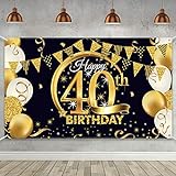 40. Geburtstag Party Dekoration, Extra Große Stoff Schwarz Gold Zeichen Poster für 40. Jahrestag Foto Stand Hintergrund Banner, 40. Geburtstag Party Lieferung, 72,8 x 43,3 Zoll (Stil B)