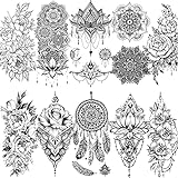 LAROI 10 Blätter Schwarz indisches Temporäre Tattoos Blume Für Frauen Mandala DreamCatcher Tattoos Temporäre Erwachsene Aufkleber Mädchen Körperkunst Arm Tätowierung Spitzen Gefälscht Tatoos Hochzeit