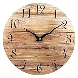 Plumeet Wanduhr, 30cm Rahmenlose Hölzerne Wanduhren mit Leisem Quarzwerk, Rustikale Landhaus-Walnuss-Uhren Dekorativ für Küche Schlafzimmer Wohnzimmer, B