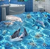 Rureng Fototapete 3D Unterwasserwelt Delfine Bodenfliesen Wandbilder Badezimmer Wohnzimmer Pvc Rutschfeste Bodenaufkleber