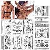 Konsait Tattoo Aufkleber schwarzer Spitze Mehndi temporäre Tätowierungs haut wasserfest Temporäre Tattoo Body Art für Frauen (10 Blatt)