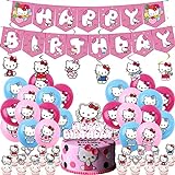 Hello Kitty Party Supplies - Tomicy 48 Stück Hello Kitty Kindergeburtstag Deko, Party Supplies Alles Gute zum Geburtstag Banner Luftballons Set für Partydekorationen