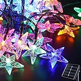Solar-Lichterkette, 6,5 m, 30 LEDs, Stern-Märchen-Lichterkette, 8 Muster, wasserdicht, für den Außenbereich, Garten, Terrasse, Familie, Weihnachtsdekoration (bunte Sterne)