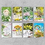PremiumLine Osterkarten mit Umschlag - Set mit Oster Postkarten und Folie - hochwertige Klappkarten für Ostern 2022 mit liebevoll gestalteten Motiven - Osterhase Ostereier Blumen (16 Karten)