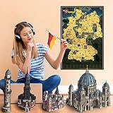 Rubbelkarte Deutschland Deluxe XL - 60x90cm Handgemalt Kratzkarte mit Deutschlands Monumenten (Gold)