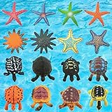 Lets Joy Pool Spielzeug Tauchtiere für Kinder, 16 Stück Meerestier Spielzeug, Gummi Meerestiere, Seestern Unterwasser, Schildkröte Unterwasserspielzeuge, Pool Tauchspielzeug, Pool Spielzeug