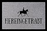 Interluxe TÜRMATTE Fußmatte HEREINGETRABT Hobby Reiten Pferd Stall Türvorleger Geschenk Hellgrau