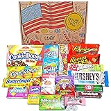 Heavenly Sweets Amerikanische Süßigkeiten und Schokolade Geschenkbox - Klassische Retro-USA-Leckereien - Geschenkkorb Perfekt für Kinder, Erwachsene, Geburtstag, Weihnachten, Ostern - 21 Süßigkeiten