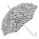 VON LILIENFELD Regenschirm Damen Sonnenschirm Brautschirm Hochzeitsschirm Mary-Poppins-Schirm Automatik Mary schwarz weiß gestreift Zebra mit Rüschen