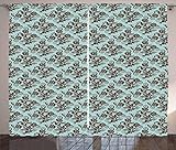 ABAKUHAUS Jugendstil Rustikaler Gardine, Vintage Damast, Schlafzimmer Kräuselband Vorhang mit Schlaufen und Haken, 280 x 245 cm, Seal Brown und Blassblau