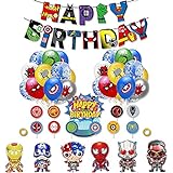 rosepartyh Geburtstagsdeko Superhelden Marvel Luftballons Avengers Folienballon Superhelden Alles Gute Zum Geburtstag Banner Tortentopper für Kinder Geburtstag