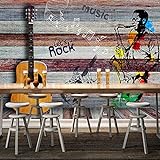 HUIJIE KTV Bar Fototapete - Vintage Nostalgic Großes Wandbild, Rockmusik Holzbrett Bar Gitarre Studio Restaurant Hintergrund Wandtapete Dekoration,320Cm(H)×600Cm(B)