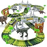 Dinosaurier Spielzeug Autorennbahn Rennbahn Strax Bahn- Kinderspielzeug ab 3 4 5 6 Jahre Junge Mädchen,Dino Welt Flex Tracks mit 2 Dinosaurier Figuren Geschenke für Kinder