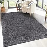 carpet city Shaggy Hochflor Teppich - 120x170 cm - Anthrazit - Langflor Wohnzimmerteppich - Einfarbig Uni Modern - Flauschig-Weiche Teppiche Schlafzimmer Deko