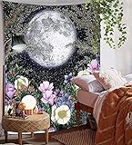 LARJLJR TapisserieMond Blume Tapisserie Vintage Wandtuch Home Schlafzimmer Dekoration Hintergrund Tuch Wandkunst Malerei 95 * 73cm