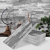 12 Stück Küchen Fliesenaufkleber, AMOYUN Holzmaserung Selbstklebende Fliesendekor 10x30cm Aufkleber Backstein PVC Wasserdichte Wandfliesen für Badezimmer und Trepp