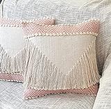 Heavenera 2 Stück 50.8 x 50.8 cm dekorativer Überwurf in Blush Pink Premium Baumwolle Kissenbezug Bohemian Fransen Kissenbezug für Couch Wohnzimmer Sofa Schlafzimmer Designer Kissen (50.8 x 50.8 cm
