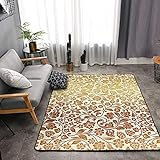 SHEYZYLTD Teppich mit Vintage-Blumenmuster, goldfarben, 120 x 180 cm, Bodenmatte mit rutschfester Gummirückseite, weich und bequem, für Wohnzimmer, Schlafzimmer, Spielzimmer