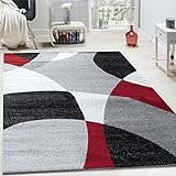 Paco Home Designer Teppich Kurzflor Teppich Modern Abstrakte Halbkreise Muster In Rot Grau, Grösse:160x220 cm