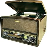 Roadstar HIF-1937TUMPK Retro Design Anlage (Plattenspieler, UKW/MW Radio, CD, Kasettenspieler, MP3, USB) Holz