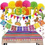 ZERODECO Mexiko Fiesta Party Dekorationen, Mehrfarbig Papier Pompoms Mexiko Tischdecke Fiesta Folienballons Spiralen Mexikanisches Banner Girlanden zum Cinco de Mayo Fiesta Geburtstags Party