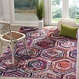Safavieh Gewaschener Teppich zeitgenössisches Muster, MNC224, Gewebter Polypropylen, Rosa / Mehrfarbig, 120 x 180 cm