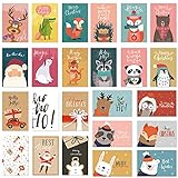 24er Set Weihnachtskarten mit Umschlägen und Aufkleber, Klappkarten Grußkarten Blanko, Kraftpapier Weihnachtspostkarten für Weihnachtsgrüße an Familie, Freunde, Kunden Kinder, Frohe Weihnachten