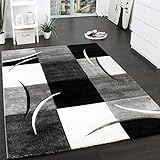 Paco Home Designer Teppich mit Konturenschnitt Muster Kariert in Schwarz Weiss Grau, Grösse:120x170 cm