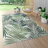 Paco Home In- & Outdoor Teppich Flachgewebe Jungel Gecarvtes Florales Palmen Design Grün, Grösse:200x290 cm