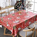 Plenmor Weihnachts Tischdecke Weihnachten Rot, Wachstischdecke Table Cloth Waterproof Wachstuchtischdecke Wachstuch Tischdecke Rechteckig für Weihnachten (Weihnachten Rot, 137 x 215 cm)