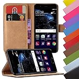 EximMobile - Book Case Handyhülle für Huawei P9 Lite mit Kartenfächer in Braun | Schutzhülle aus Kunstleder | Handytasche als Flip Case Cover | Handy Tasche | Etui Hülle Kunstledertasche