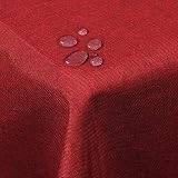 WOLTU Tischdecke 130x160cm Tischtuch Leinendecke Leinenoptik Lotuseffekt Rot abwaschbar schmutzabweisend pflegeleicht Farbe & Größe wählbar Eckig
