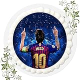 Für den Geburtstag ein Tortenbild, Zuckerbild mit dem Motiv: Fussball, Essbares Foto für Torten, Tortenbild, Tortenaufleger Ø 20cm FONDANT Messi Fussball Nr. 31