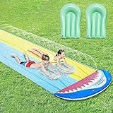 Thnkstaps Wasserrutsche, 4.8 x 1.4M Rasen-Wassersprinkler-Pad für Kinder, Wasserrutschmatte Outdoor Wassermatte mit 2 Bodyboards & Sprinkler Sommer-Outdoor-Spaß-Spielzeugspiele für Gartenrasen