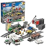 LEGO 60198 City Güterzug, Set mit batteriebetriebenem Motor, Bluetooth-Fernbedienung, 3 Wagen, Gleise und Zubehör