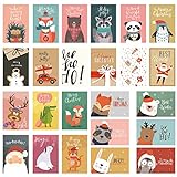 Aurasky Weihnachten Karten Kinder, 24 Stück Weihnachtskarten mit Umschlag Set, Klappkarten Weihnachten Grußkarten Postkarte, Weihnachtspostkarte Glückwunschkarten Weihnachten