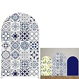 Mosaikbogen Hintergrund Abdeckung Dehnbar Spandex Stoff Set Fliesen Portugiesischer Stil Hintergrund für Baby Shower Geburtstag Hochzeit Party Dekoration GX-1526