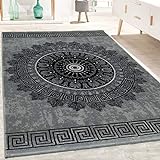 Paco Home Designer Teppich Wohnzimmer Mandala Muster Kurzflor Barock Stil In Grau Schwarz, Grösse:120x170 cm