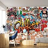 murimage Fototapete Graffiti 366 x 254 cm Kinderzimmer Steinwand bunt Jungen Steine Grafitti inklusive Kleister