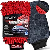 IVALITY Auto-Handschuh - 3-in-1 Mikrofaser-Lappen - Lack-schonend & saugstark - Wasch-Handschuh für hartnäckigen Schmutz - Auto-Pflege - Kfz-Zubehör