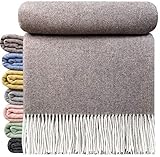 STTS International Kaschmir Decke Wolldecke Wohndecke 100% Wolle - Kaschmir - Mix 140 x 200 cm sehr weiches Plaid Kuscheldecke Faro (Hellbraun)