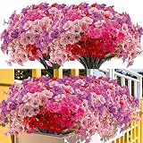 Kinisty Kunstblumen für Außen 16 Bündel Künstliche Blumen Outdoor Balkonpflanzen Wetterfest Plastikblumen wie Echt für Balkon Balkonkasten Garten Freien(Rot Rosa Pink Lila)