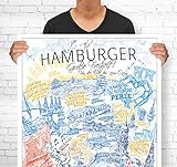 Lieferlokal Stadtposter Hamburg in limitierter Auflage - 70x100 cm The Hamburger Poster Unikat - Wandbild mit illustriertem Stadtmotiv - Kunstdruck Poster mit Editionsnummer