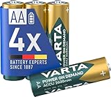 VARTA Batterien AA, wiederaufladbar, 4 Stück, Power on Demand Recharge Accu, Akku, 2600 mAh Ni-MH, ohne Memory Effekt, vorgeladen, sofort einsatzb